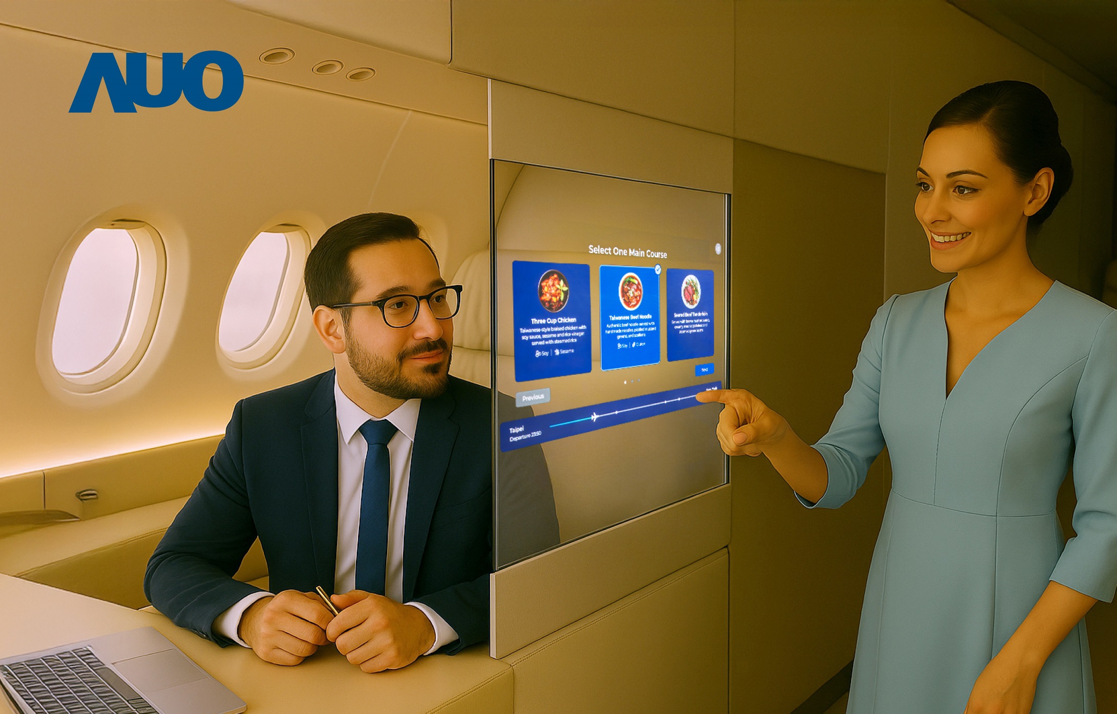 The world's thinnest* and first-of-its-kind 17.3-inch dual-sided transparent Micro LED display is designed to show different information on each side, creating a distinctive "transparent" interactive experience. The image depicts a real-time translation communication application scenario.